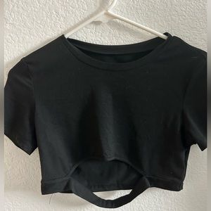 Black cut out short sleeve crop top